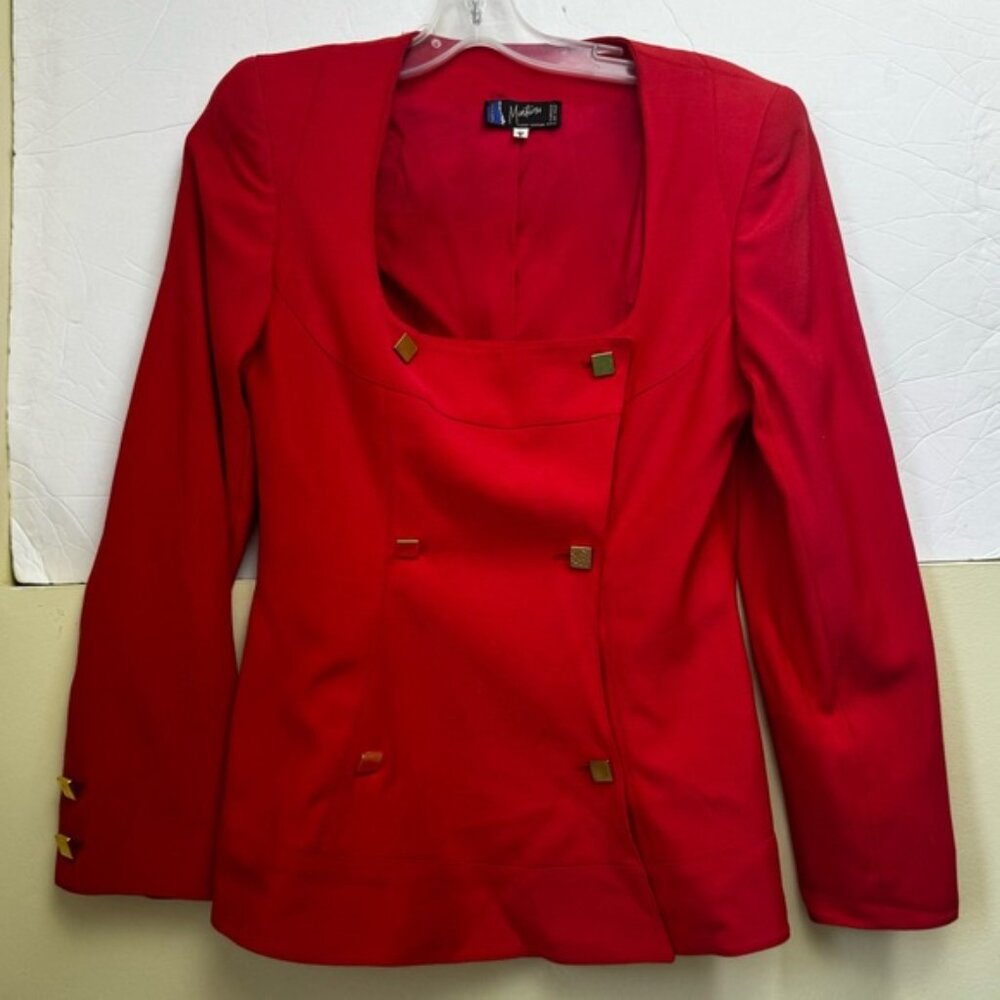 CLAUDE MONTANA Vintage 80s Tailored Blazer Jacket Futuristic Top Rare Red Wool 8 - Picture 2 of 16